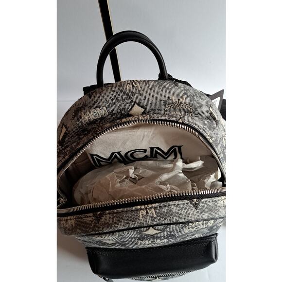AUTHENTIC NWT MCM Vintage Jacquard Monogram Grey/Black Backpack Mini MSRP $1050 - Picture 8 of 9